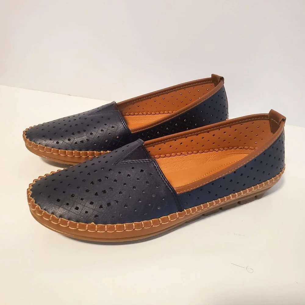 Navy Blue Slip On Loafers Womens Comfort Grip Flats Shoes Patrizia